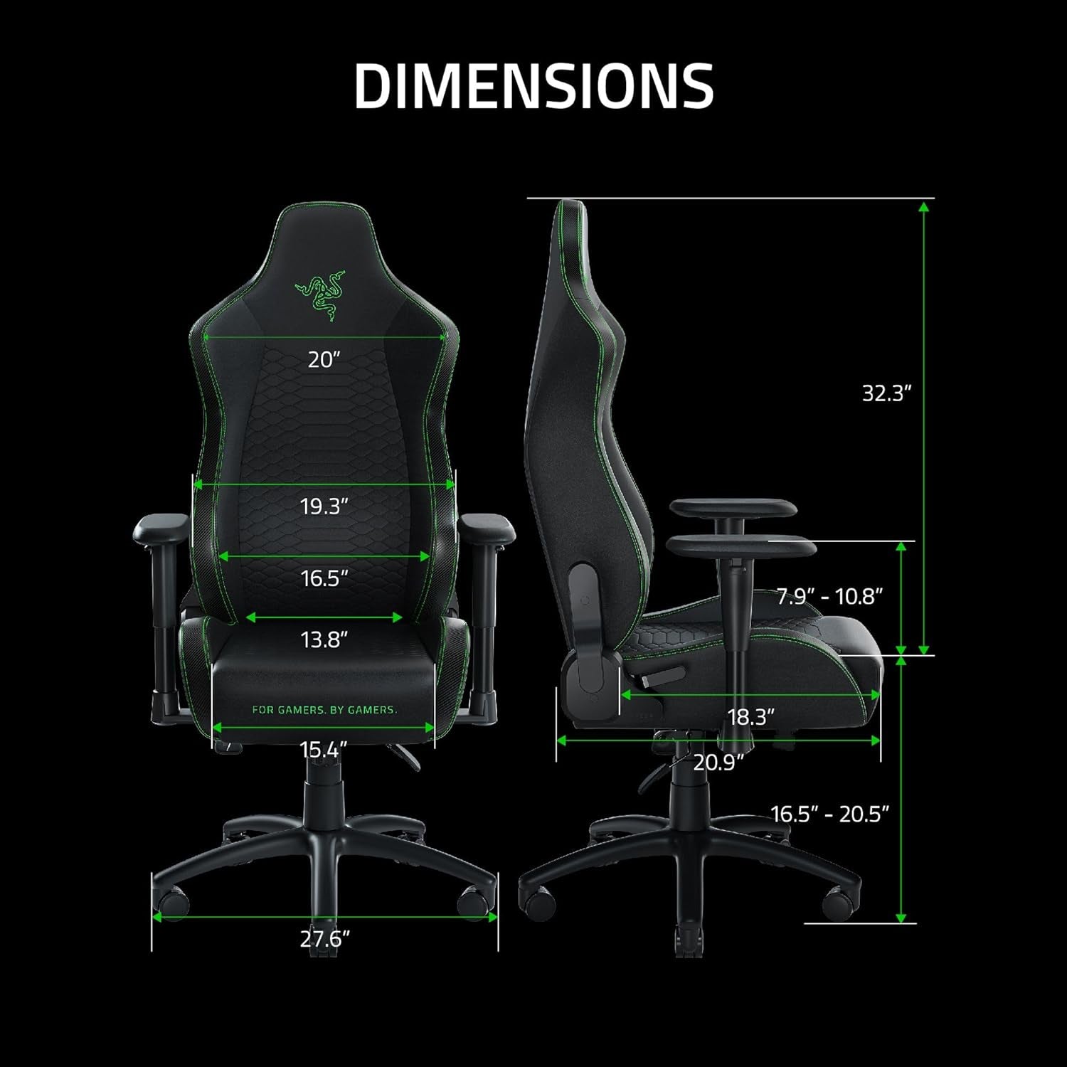 Iskur X Ergonomic Gaming Chair Black/Green - Leather Upholstered Adjustable Armrests High-Density Foam Cushions