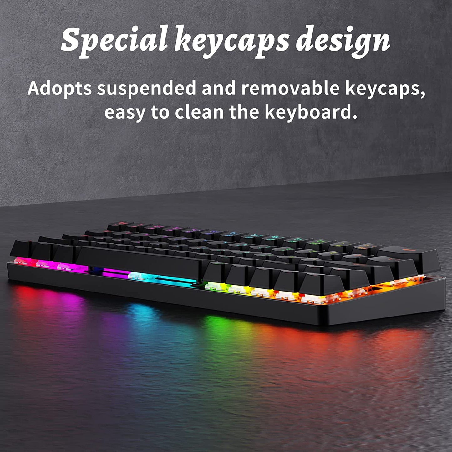 DK63 60% Wireless Mechanical Keyboard, RGB Backlit Bluetooth Gaming Keyboard Wired Dedicated Arrow Keys, Compact 63 Keys Mini Keyboard, Full Keys Programmable - Red Switch