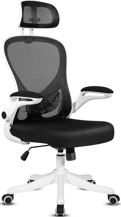 Office Chair, Ergonomic Desk Chair, Computer Chair, Office Desk Chair, Ergonomic Chair, Mesh Computer Chair with Adjustable Headrest and Lumbar Support, Home Office Chair White