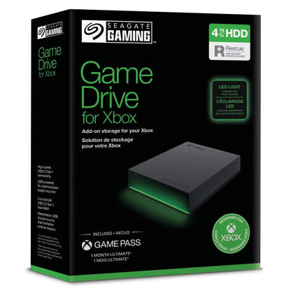 Game Drive for Xbox 4TB External USB 3.2 Gen 1 Hard Drive Xbox Certified with Green LED Bar (STKX4000400)